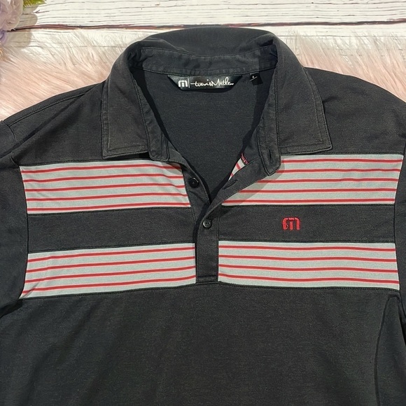 Travis Matthews Red Gray Striped Black Polo Active Shirt - Picture 8 of 10